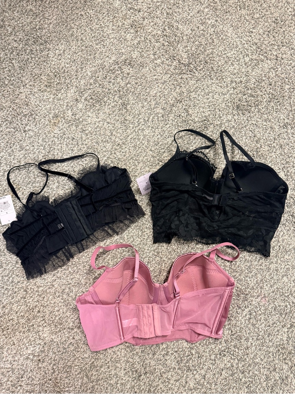 Auden Pink Satin, Black Velvet, and Black Lace Bustier Bras - Picture 10 of 12